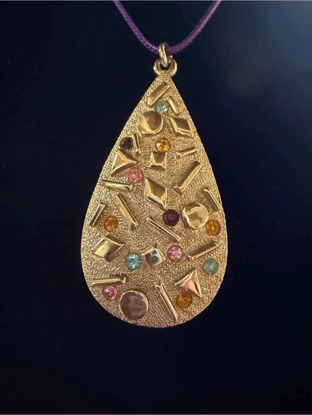 Vtg. 1959 Sarah Coventry Sultana Gold Teardrop Pendant with RhineStones